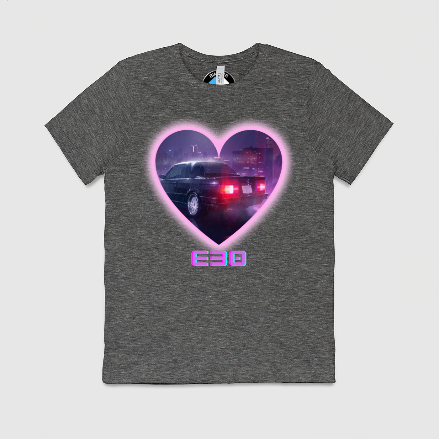 e30 Love Heart Purple Glow Mens Crew Tee