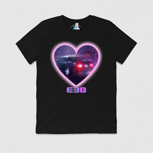 e30 Love Heart Purple Glow Mens Crew Tee