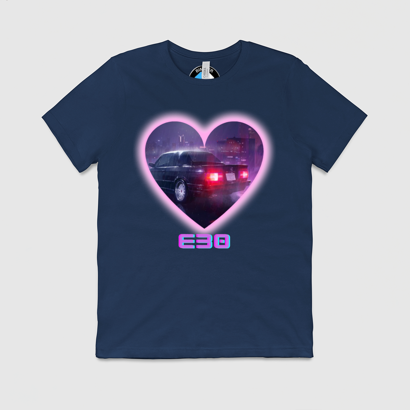 e30 Love Heart Purple Glow Mens Crew Tee