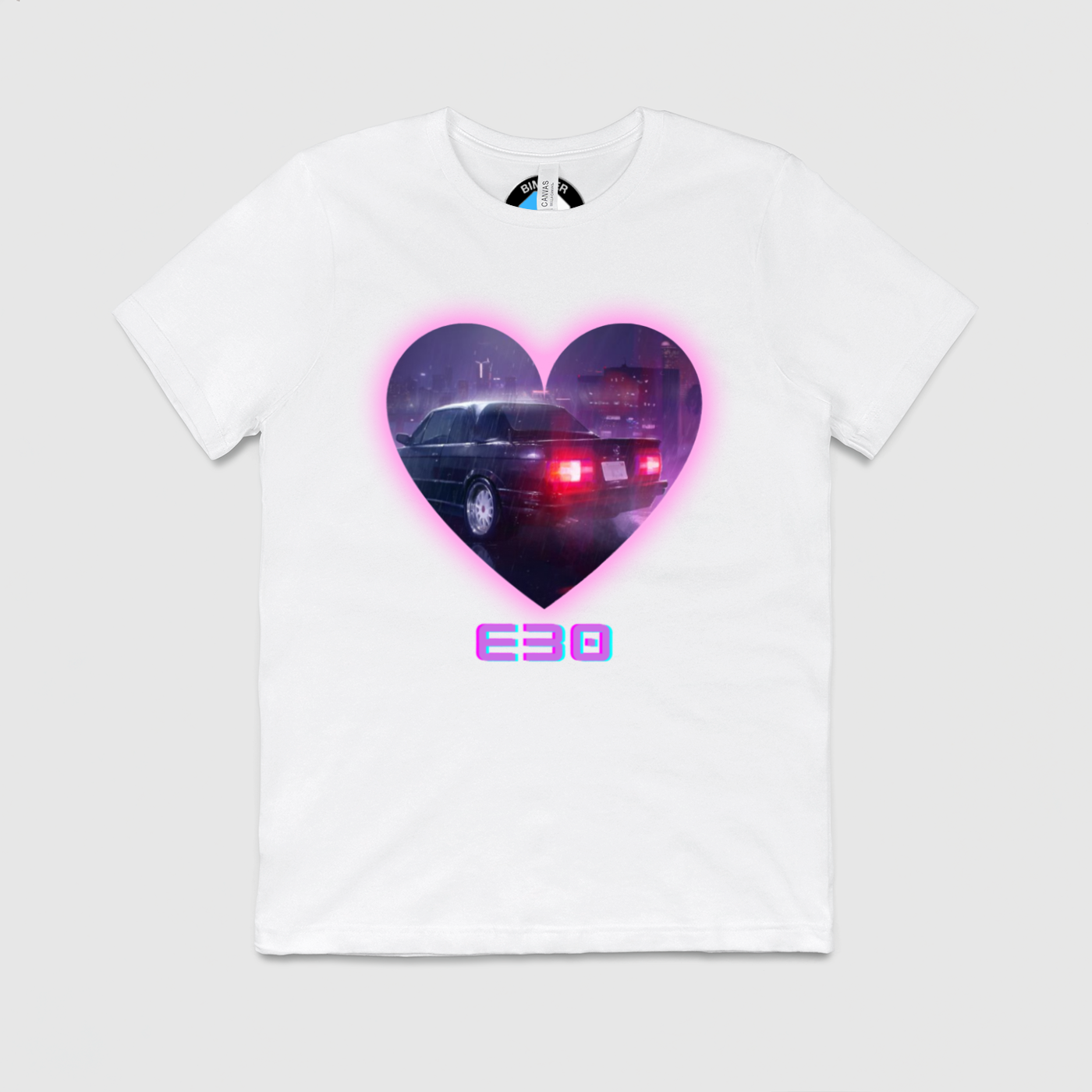 e30 Love Heart Purple Glow Mens Crew Tee