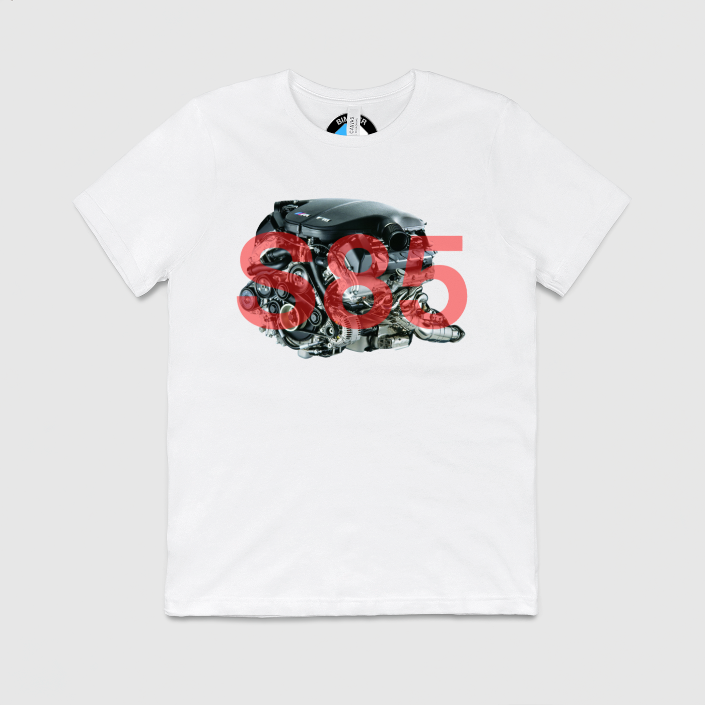 S85 Side Motor with Text Mens Crew Tee